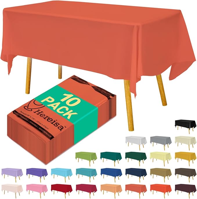 Disposable Coral Plastic Tablecloth 54x108 Inch, 10-Count Waterproof Rectangle Table Cover for Events, Catering