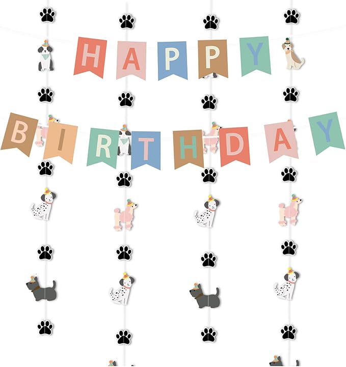 Dog Themed Banner Happy Birthday Banner Backdrop Colorful Decoration Puppy Birthday Party Supplies for Kids Baby Dog Birthday Baby Shower Party Supplies