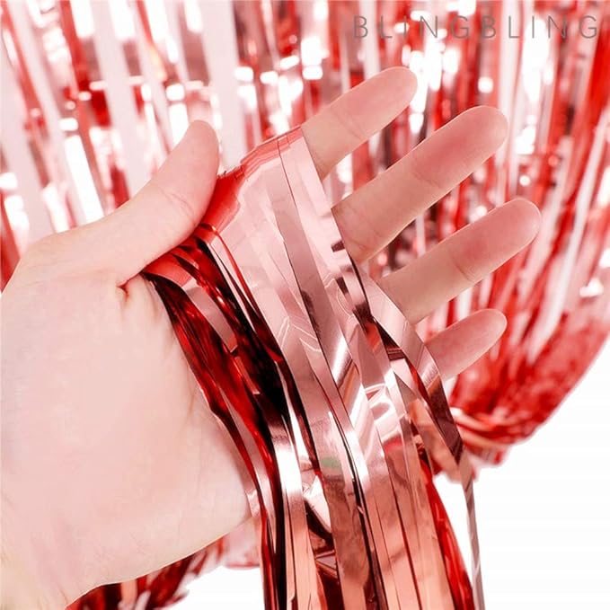 2 Pcs 3.2ft x 8.2ft Shiny Rose Gold Metallic Tinsel Foil Fringe Curtains Photo Booth Backdrop for Birthday Wedding Holiday Celebration Bachelorette Party Decorations