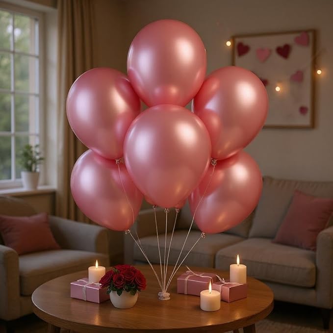 50 Pcs 12 Inch Metallic Pink Balloons, Chrome Pink Valentine's Day Balloons, Shiny Romantic Latex Balloons for Proposal, Anniversary, Sweethearts' Party, Engagement & Wedding Decorations
