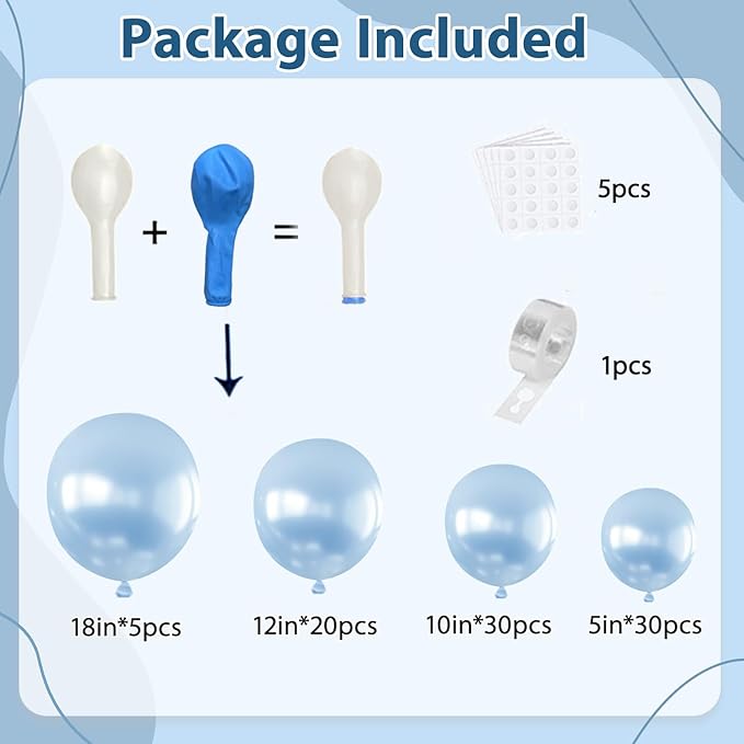 Pearl Blue Balloons Arch Kit - Double Stuffed Pastel Blue Balloons Graland Different Size 18/12/10/5inch Sky Light Blue Balloon for Bridal Shower Wedding Birthday Party Decorations