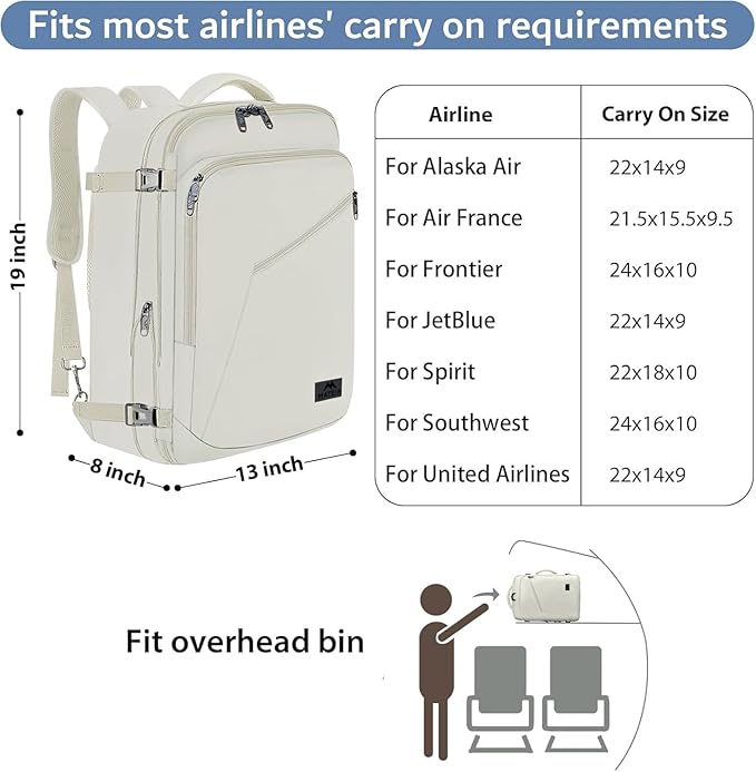 MATEIN Large Travel Backpack Women, Lightweight Carry on Backpack & Hidden Shoulder Straps, Waterproof Anti-Theft Daypack for Flight, Expandable Hiking Weekend Daypack, Travelling Gifts, Beige