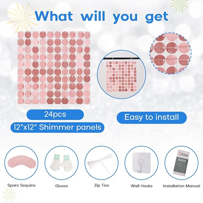 Shimmer Wall Backdrop Pink Sequin Backdrop 24pcs Round Panels Shinny Birthday Party Anniversary Engagement Decoration