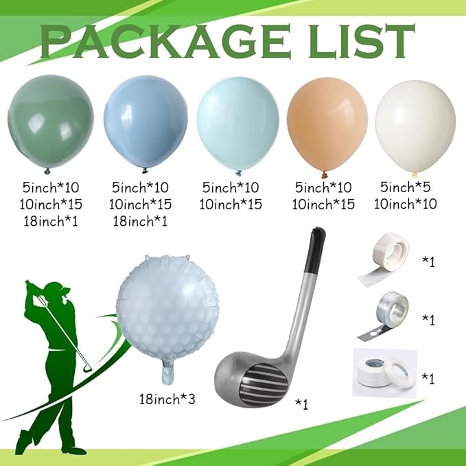 Hole in One Balloon Garland Arch 125Pcs Golf Party Decorstions Sage Green Dusty Blue Balloons with Golf Club Foil Balloon for Golf-Themed Party Decorations Baby Shower Supplies