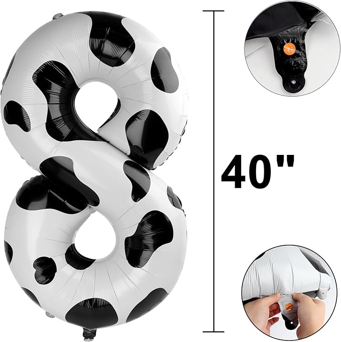 40 Inch Giant Cow Print Foil Number 8th 18th 28th Birthday Balloons Cow Print Digit 8 Balloons for Men Women 80th Anniversary Party Decorations Supplies