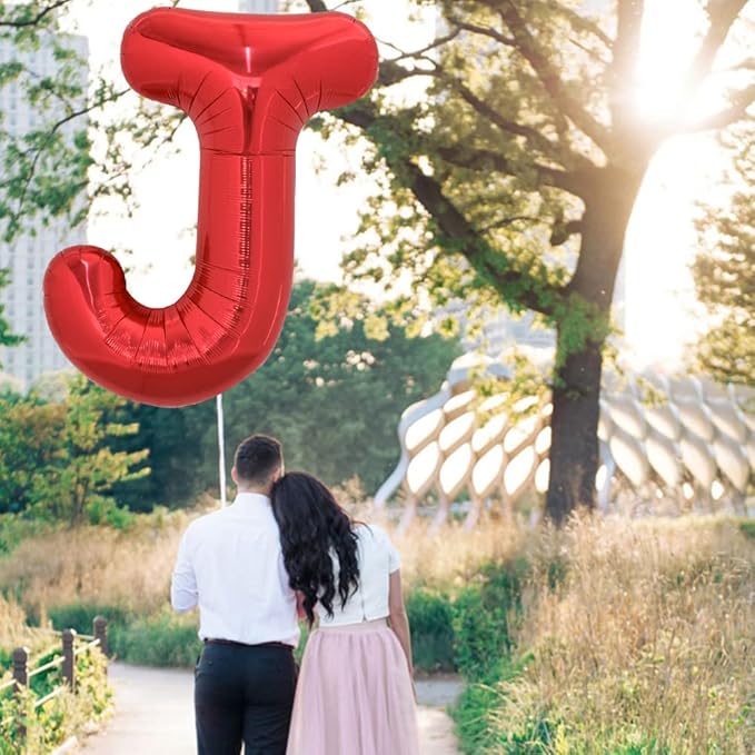 TONIFUL 40 Inch Large Bright Red Letter Balloons A-Z, Giant Jumbo Helium Foil Mylar Big Letter J Balloons for Birthday Party Anniversary Wedding Decorations