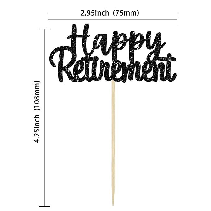 Gyufise Black Glitter Happy Retirement Cupcake Toppers Retired Cake Decorations for Retirement Party Cake Decorations 36 Pack
