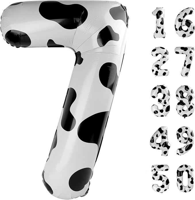 40 Inch Cow Print Balloon Number 7 First Birthday Jumbo Mylar Foil Helium Balloon for 17 27 37 Birthday Digital for 70th Party Wedding Anniversary Party Decorations