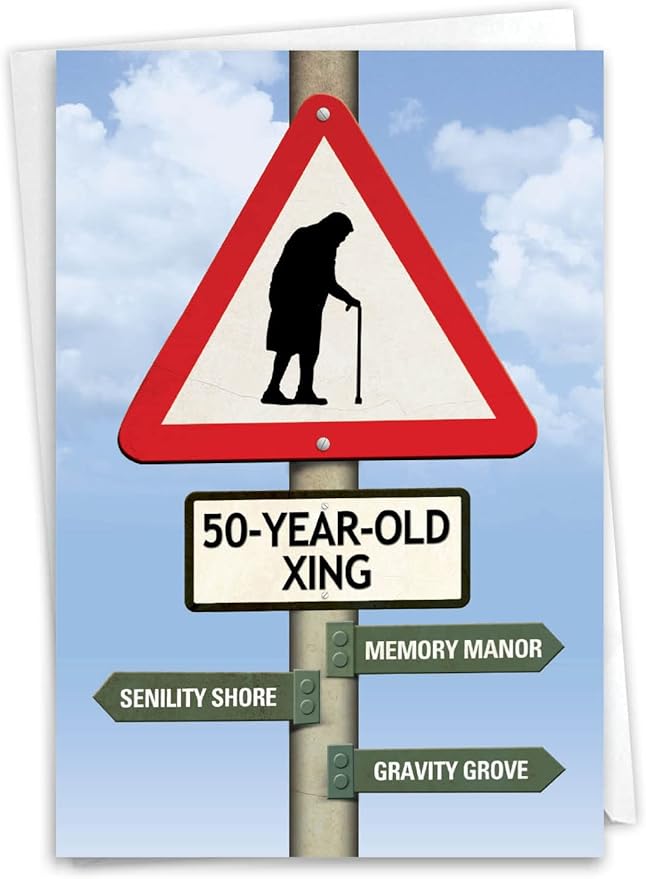 NobleWorks 50th Blank Birthday Greeting Card with 5 x 7 Inch Envelope (1 Card) Bday 50 Year Old Crossing 9966K