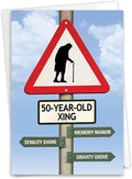 NobleWorks 50th Blank Birthday Greeting Card with 5 x 7 Inch Envelope (1 Card) Bday 50 Year Old Crossing 9966K