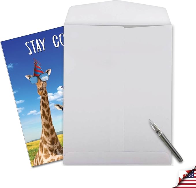 NobleWorks - Hilarious Happy Birthday Card with Envelope (8.5 x 11 Inch) - Funny Animal Greeting Card From All Of Us - Cool Giraffe J6335BDG-US