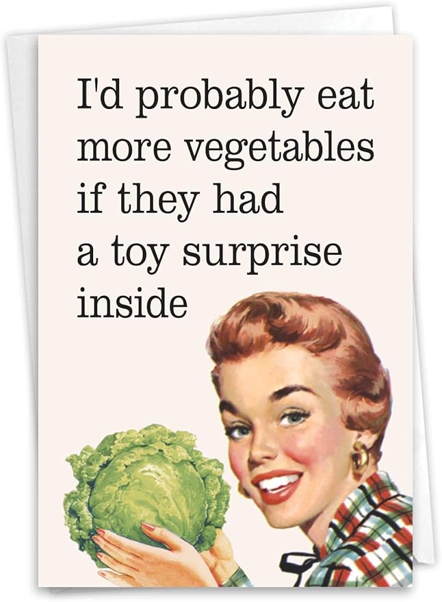NobleWorks, Funny Birthday Paper Card with 5 x 7 Inch Envelope (1 Card) Bday More Vegetables C10806BDG