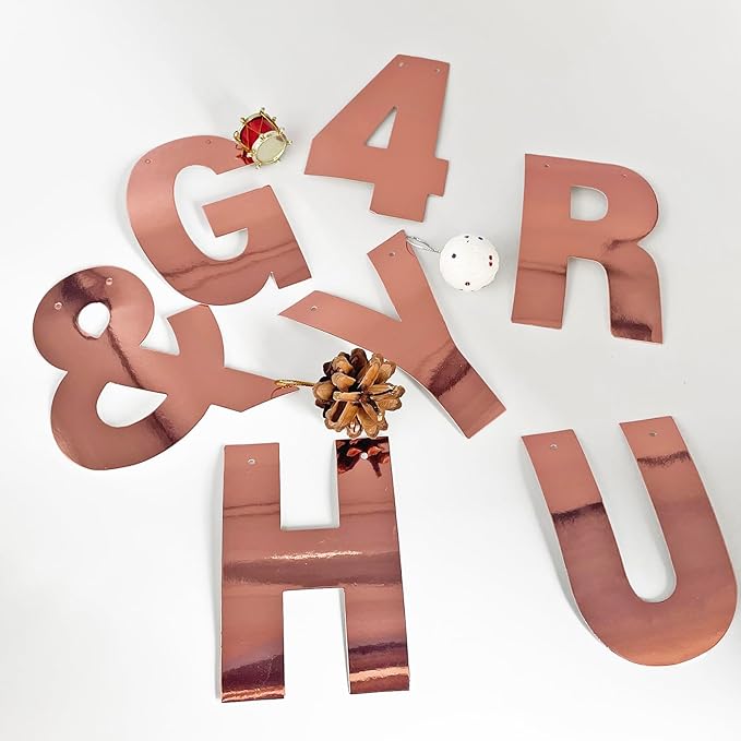 116 Pcs DIY Glitter Custom Banner Kit - Custom Banner with 111 Letters and Numbers, 3 Rope and 2 Threading Devices for Personalized Decor - Rose Gold