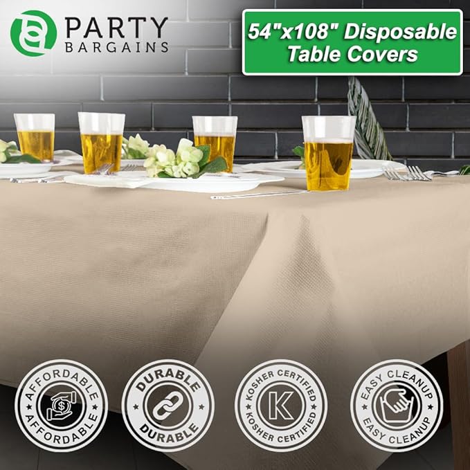 PARTY BARGAINS 40 Disposable Table Covers - 54" X 108" Ivory Table Cover, 3 Ply Paper & Plastic Tablecloth