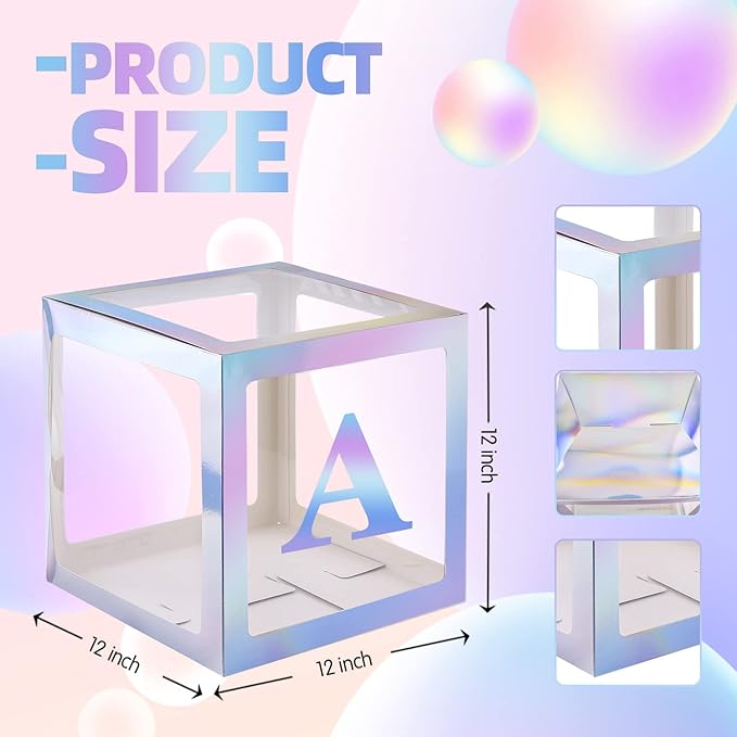 Baby Boxes with 4 PCS Letters for Baby Shower White Clear Balloon Box Blocks Gender Reveal Decorations and Birthday Party (Silver)