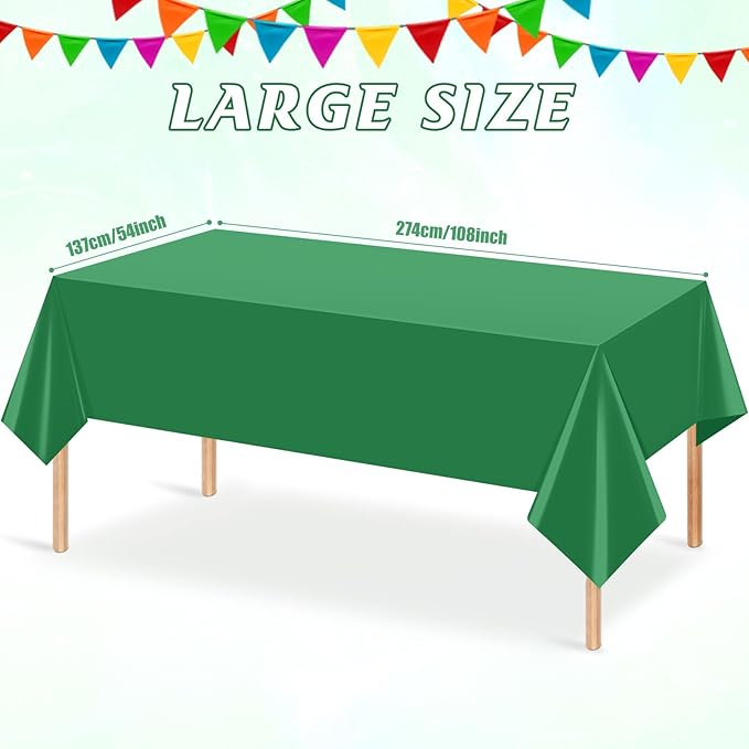 3Pcs Green Tablecloths for Rectangle Tables,Disposable Plastic Table Cloth,Waterproof Green Table Cover for Graduation Birthdays Weddings Anniversary Party Decorations,54 x 108 Inch