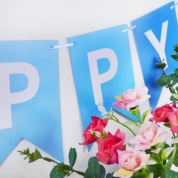 Blue Happy Birthday Banner Sign Happy Birthday Bunting Banner Garland for Kids Boys Baby 1st Birthdays Tea Party Decorations Bunting Flag Birthdays Party Supplies