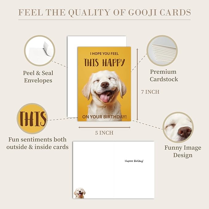 Gooji 5x7 Dogs Birthday Cards Bulk 10 Pack, Funny Humorous Cute Cards for Wife Husband Teenage Young Boy Girl Men Women Adult, Puppy Husky Bulldog Dachshund Golden Retriever