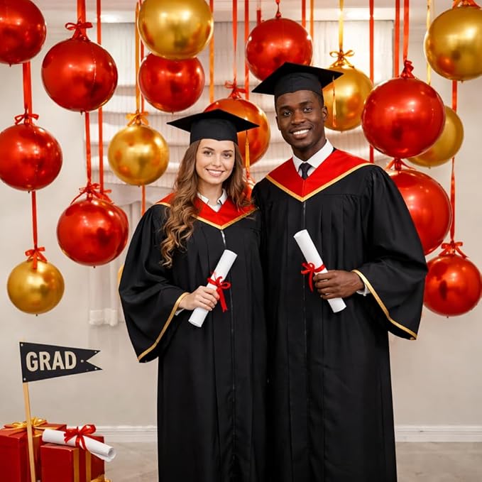 Togvu Red Gold Round Foil Balloons, 16PCS Different Sizes 4D Metallic Balloon Large Sphere Mirror Ball Balloons for Prom Graduation Christmas New Year Birthday Party Ceiling Decorations Supplies