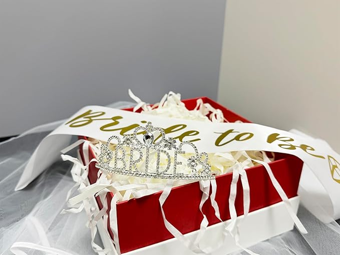 JETKONG 3 Pcs Bachelorette Party Decorations BRIDE Crown, Bride to Be Sash&Veil for Women Bachelorette Party Gifts, Bridal Shower Supplies, Gifts, Favors (Silver)