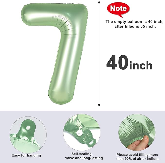 40 Inch Number 7 Balloon, Olive Green Seven Birthday Decor, 7 17 27 70 Year Old Balloon Number for Engagement, Wedding, Graduations