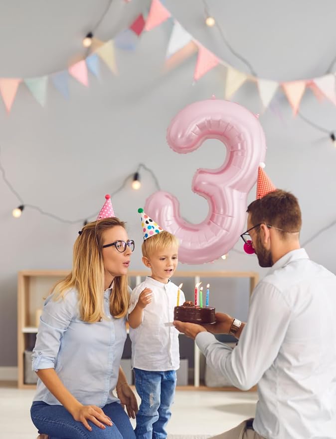 Pink Number 3 Balloons – 40 Inch Giant Foil Number Balloon, Light Pink Number Balloon for Girls Birthday, Baby Shower & Princess Theme Party Decorations