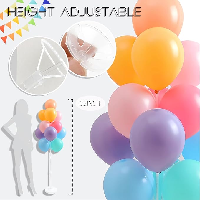 Balloon Column Stand Kit,2 Sets of Assorted Rainbow Balloon Tower Pillar with 10inch Light Multi Color baloon Reusable Design for Grirls Party,Birthday, Wedding,Baby Shower,Graduation Decoration