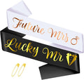Future Mrs & Lucky Mr - Bride to Be & Groom to Be Sash Kit, Gold Glitter Bachelorette & Bachelor Sash for Wedding Bridal Shower Party Decorations Engagement Gifts (White and Black)