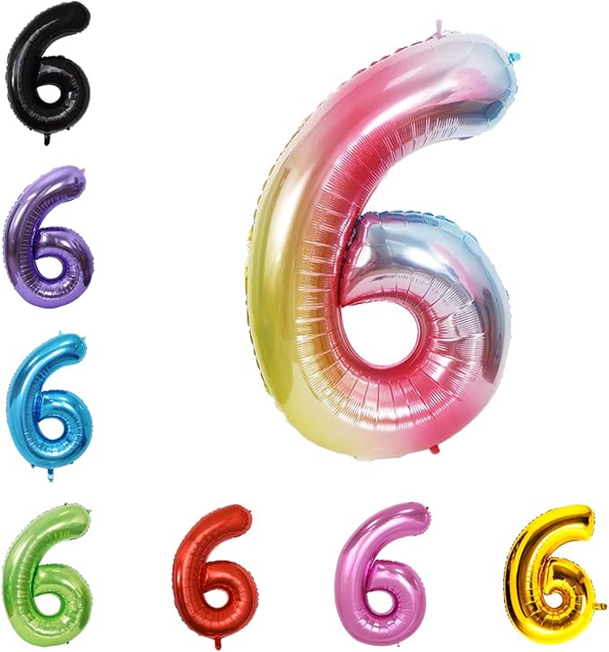 YPSelected 40 Inch Gradient Color Large Foil Helium Number Balloon Birthday Wedding Party 0-9 (Rainbow, 6)