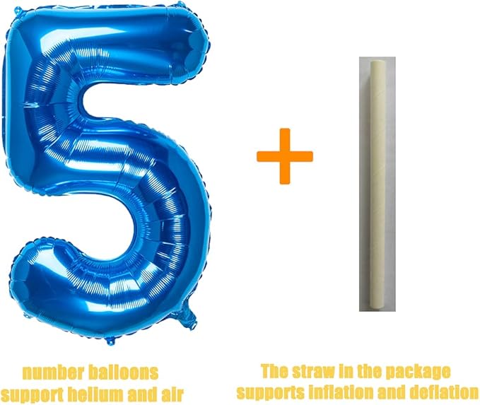 32 Inch Blue Number 5 Balloons Foil Ballon Digital Birthday Party Decoration Supplies (Blue Number 5 Balloon)