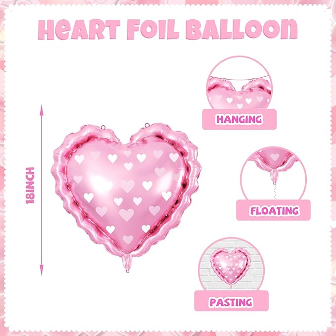 Valentines Day Balloons Arch Kit, Hot Pink White Red Heart Print Confetti Blloons with Heart Foil Balloon for Valentines Day Decorations Wedding Engagement Anniversary Supplies