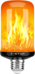 Y- STOP Flame Light Bulbs, LED Fire Light Bulb with Flickering Flame Effect, 4 Modes Halloween Decor Lights, E26 Base Upside Down Bulbs for Halloween, Christmas Decorations, Party (Yellow)