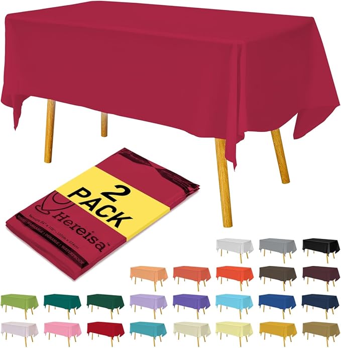 Plastic Cerise Tablecloths 2 Pack Disposable Table Covers 54 x 108 Inch PEVA Opaque Table Cloths for BBQ Picnic Birthday Wedding Banquet Parties 8 ft Rectangle Table Use