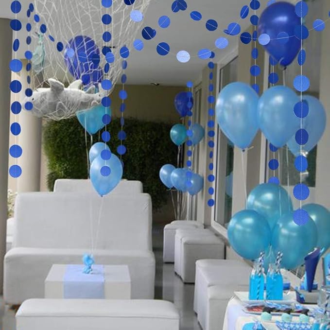 Cheerland Navy Blue Circle Dot Garland Royal Blue Party Decorations Hanging Banner Streamers Blue Birthday Decorations Photo Backdrop for Baby Shower Bridal Shower Graduation Wedding Kids Party Decor