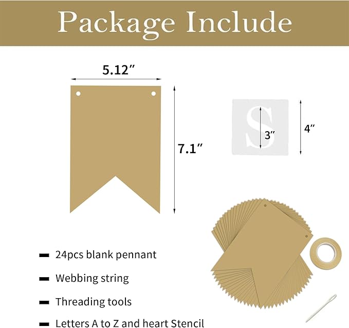 24 Pack Custom Banner Kit, DIY Customizable Personalized Flag Kit - Unique Hand Draw Yellow-Brown Banner with Letter Stencils - Handwriting Flag for Spring Decor Easter Home Office Party Decor