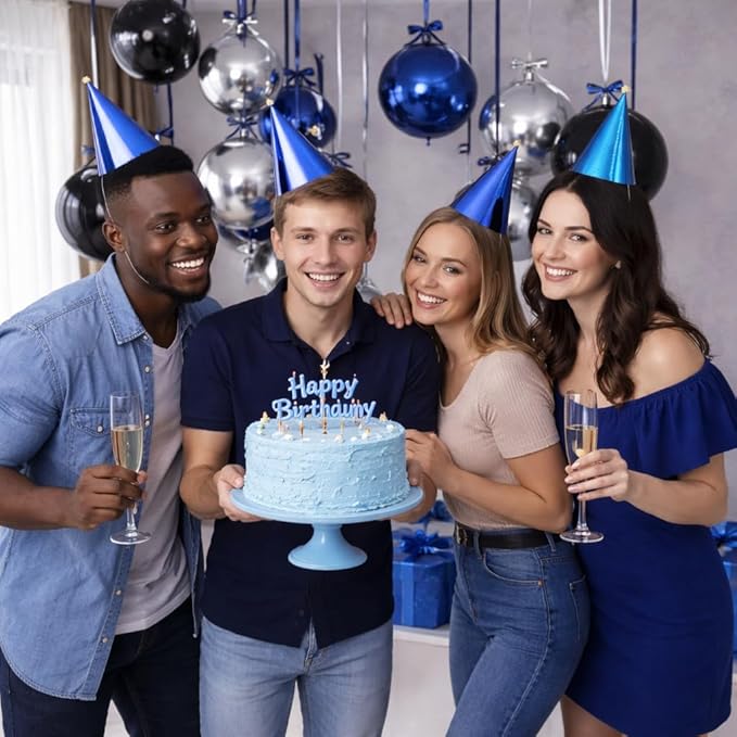 Togvu Black Blue Silver Round Balloons, 15PCS Different Sizes 4D Metallic Foil Balloon Large Sphere Mirror Ball Balloons for Prom Graduation New Year Birthday Party Ceiling Decorations Supplies