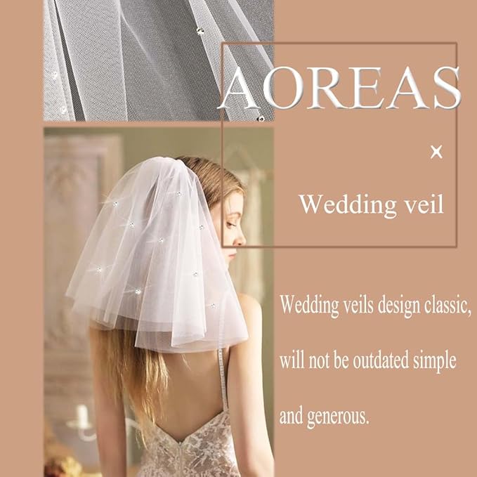 White Short Wedding Veil Pearl Rhinestone Bride Veils Bridal Veils Bachelorette Party Veil for Brides and Women