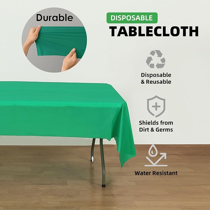Craft And Party 12-Pack Hunter Green Plastic Tablecloths – 54 x 108 Inch Disposable Table Covers for Rectangle Tables, Heavy Duty & Waterproof for Parties, Events, Banquets, Hunter Green
