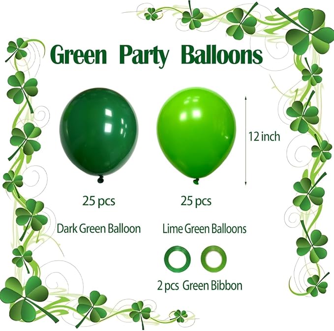 Green Balloons,12 Inch 50pcs Dark Green Lime Green Latex Balloons Green Party Decorations Balloons for St. Patrick's Day Birthday Jungle Safari Outdoor Events