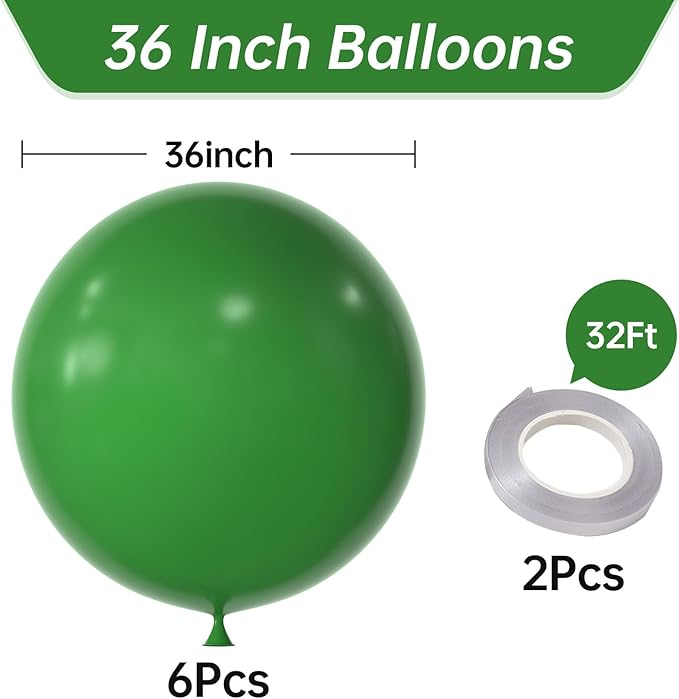 KALOR 36 Inch Giant Dark Green Balloons, 6 Pack Large Round Green Latex Balloons for Anniversary, Birthday, Christmas, Wedding, Baby Shower Party Decorations