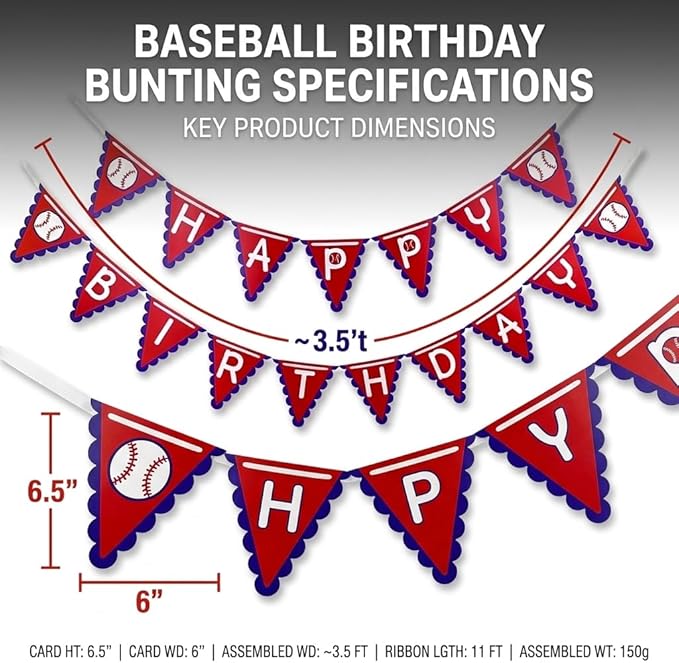 OZCZKZZ Happy Birthday Banner Baseball,Red,Navy Blue,Baseball Birthday Party Decorations