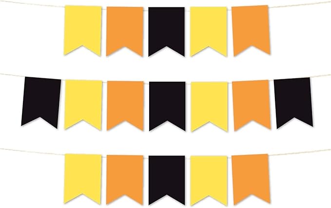 Andaz Press Hanging Pennant Banner with String, Orange, Yellow, Black, 1-Set, 24 Pennants, Approx. 12-Feet Long, Construction Digger Birthday Theme Colored Supplies