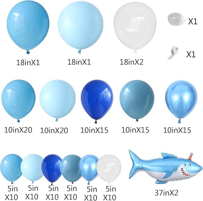Shark Balloon Arch Kit for Ocean Under the Sea Birthday Party Decorations 153Pcs Blue Balloon Garland Kit with Shark Foil Balloons for Kids Boys Shark Week Ocean Animals Theme Baby Shower Supplies
