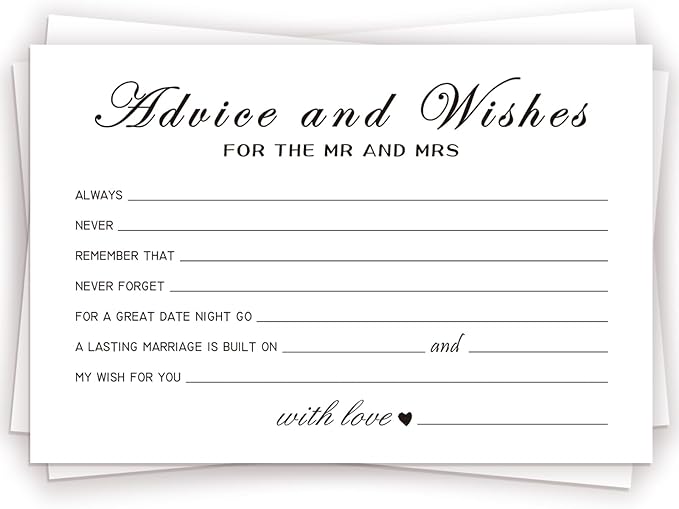 Advice and Wishes Cards for the New Couples Mr and Mrs, Bride and Groom, Newlyweds, Perfect 50 Pcs Wedding Advice Cards for the Wedding Reception Decorations/Bridal Shower Party