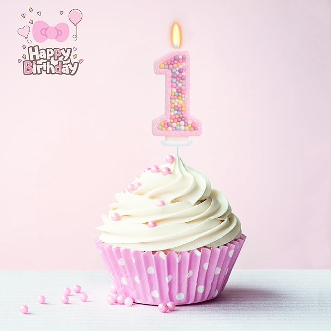 Sweet One Birthday Candles for Girls - Pink Number 1 Candle, First Birthday Decorations for Girl, Fairy Cake Decorations, Colorful Macaron Candles for One Cake Topper