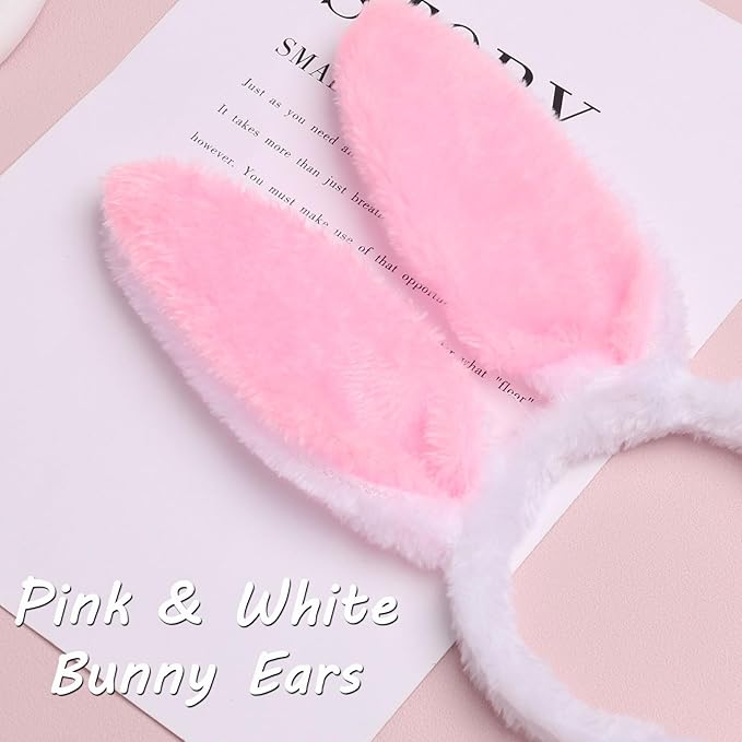 Bunny Headband Easter Hair Bands for Women Girls Kids, Pink Cute Plush Rabbit Ears Hair Accessories Non Slip Headbands Easter Day Party Decoration Supplies