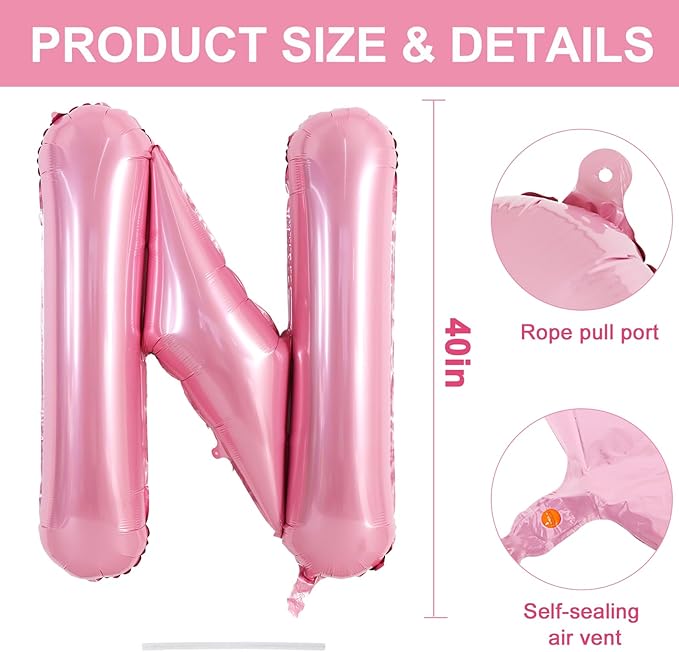 TONIFUL 40 Inch Large Pink Letter N Balloons Giant Foil Mylar Alphabet Balloon for Birthday Party Anniversary Baby Shower Wedding Supplies Decorations
