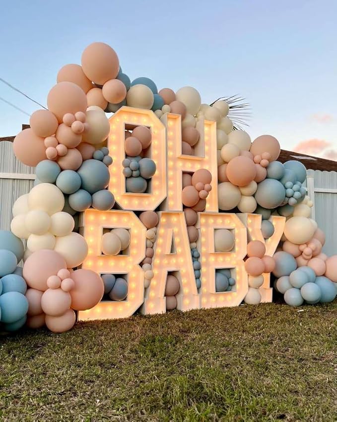 Gender Reveal Balloons Garland Arch Kit 154Pcs - 5 10 12 18 inch Different Size Pink Blue Sand White Balloon for Gender Reveal Boho Bachelorette Birthday Wedding Neutral Theme Decoration