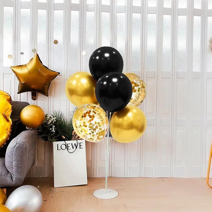 Black and Gold Balloon Stand Centerpiece Table Decorations Black and Gold Party Decorations for Birthday Wedding Retirement Anniversary Father's Day New Years Graduation 2026 (Black gold set5)