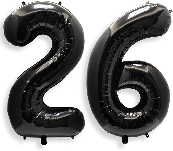 AULE 40 Inch Large 26 Balloon Numbers Black, Big Foil Number Balloons, Giant Helium Happy 26th Birthday Party Decorations for Man and Women, Huge Mylar Anniversary Party Supplies